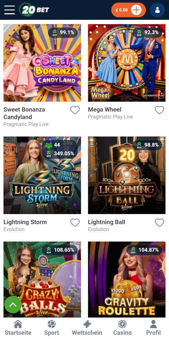 20Bet online casino live casino mobile vorschau
