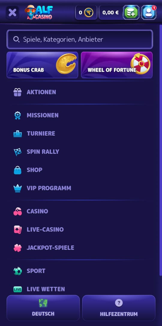 Alf online casino seitenleistenmenu mobile vorschau