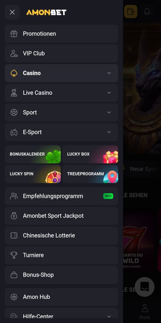 Amonbet online casino seitenleistenmenu mobile vorschau
