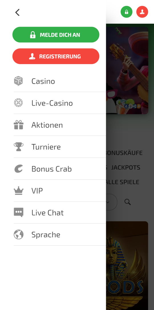 BoaBoa online casino seitenleistenmenu mobile vorschau