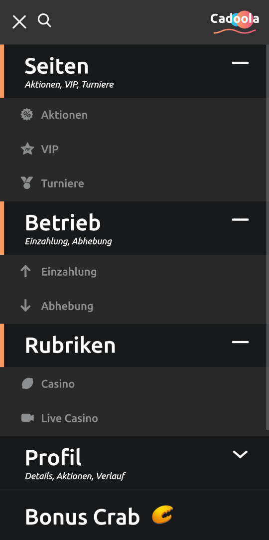 Cadoola online casino seitenleistenmenu mobile vorschau