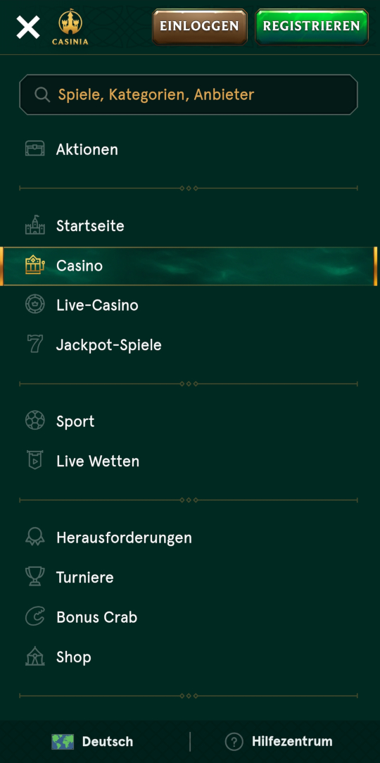 Casinia online casino seitenleistenmenu mobile vorschau