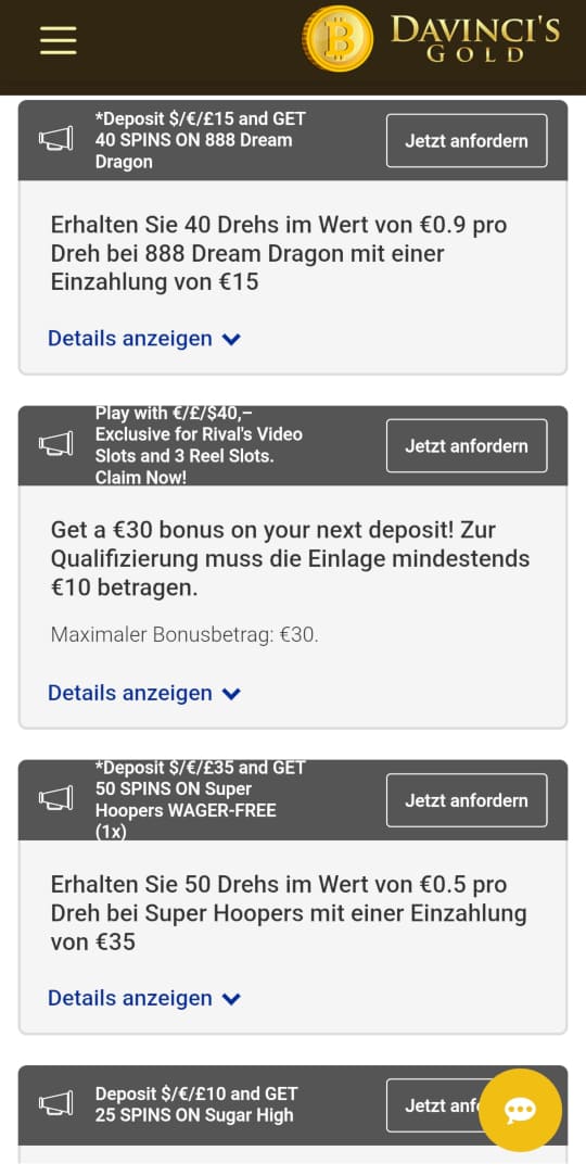 DaVinci's Gold online casino aktionen mobile vorschau