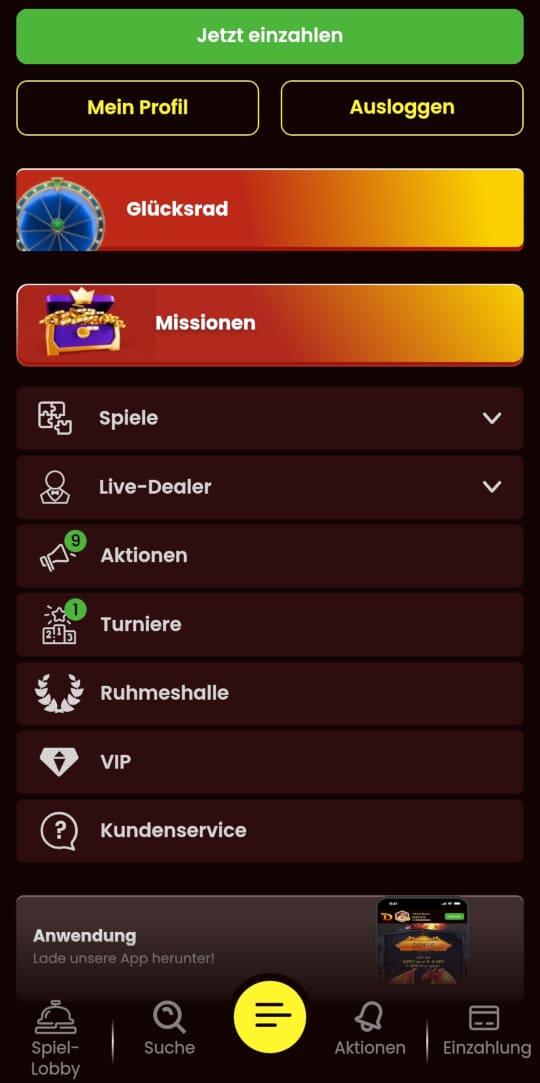 DragonSlots online casino seitenleistenmenu mobile vorschau