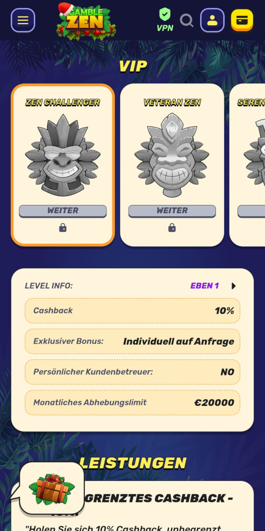 GambleZen online casino VIP programm mobile vorschau