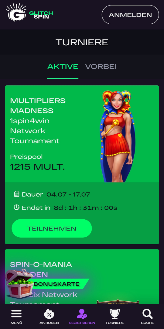 GlitchSpin online casino aktive turniere mobile vorschau