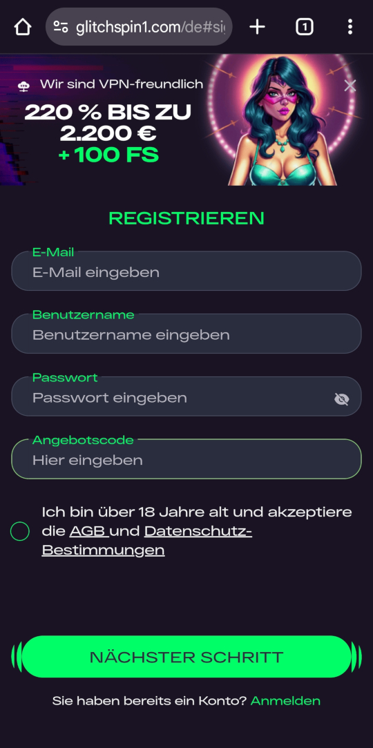 GlitchSpin online casino registrieren mobile vorschau