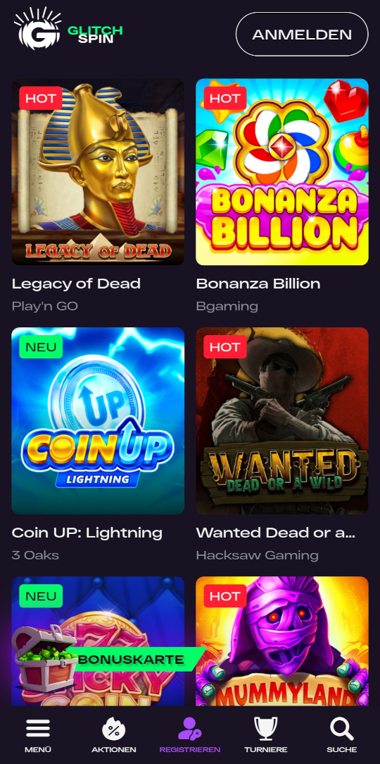 GlitchSpin online casino top spielen mobile vorschau