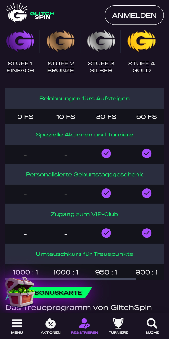 GlitchSpin online casino treueprogramm mobile vorschau