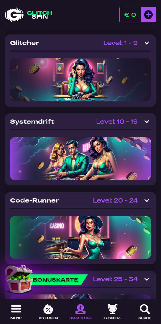 GlitchSpin online casino VIP programm mobile vorschau