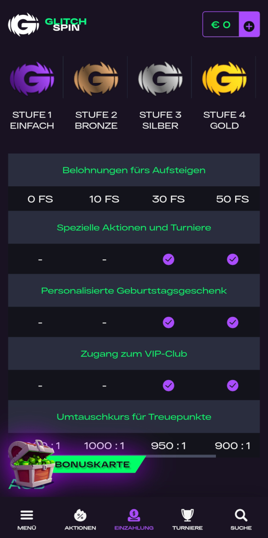 GlitchSpin online casino VIP programm mobile vorschau