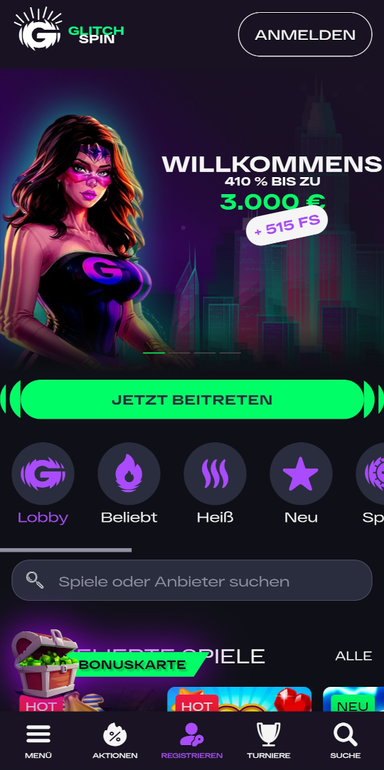 GlitchSpin online casino willkommensbonus mobile vorschau