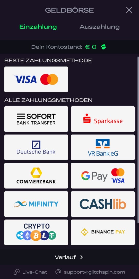 GlitchSpin online casino zahlungen mobile vorschau