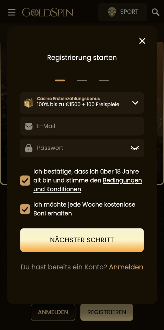 GoldSpin online casino registrieren mobile vorschau