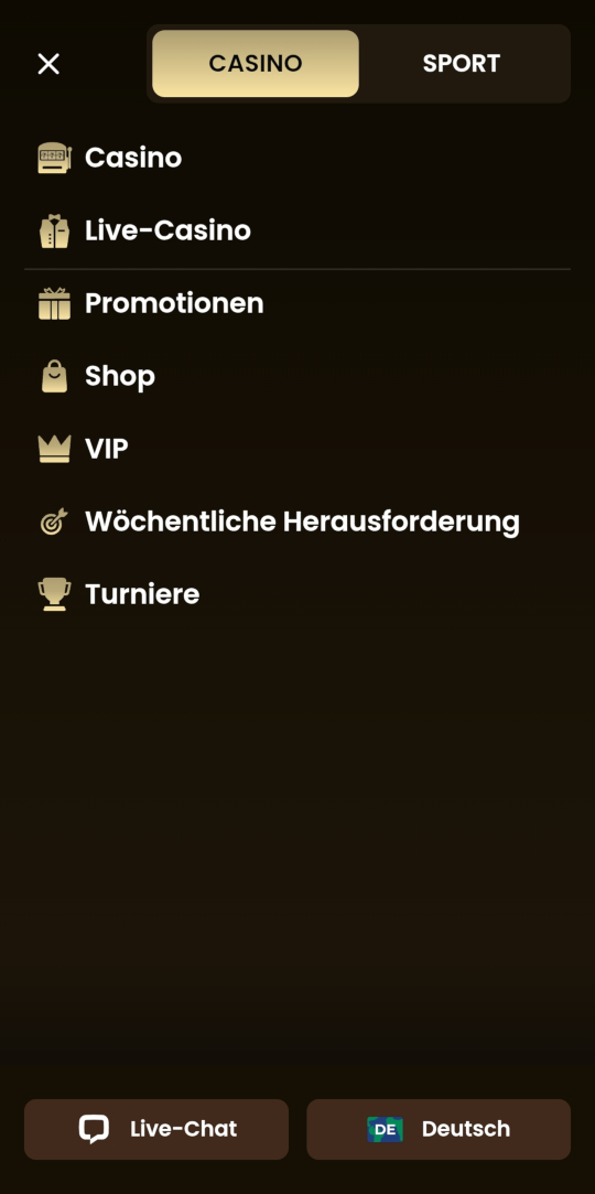 GoldSpin online casino seitenleistenmenu mobile vorschau