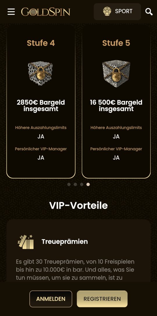 GoldSpin online casino VIP programm mobile vorschau