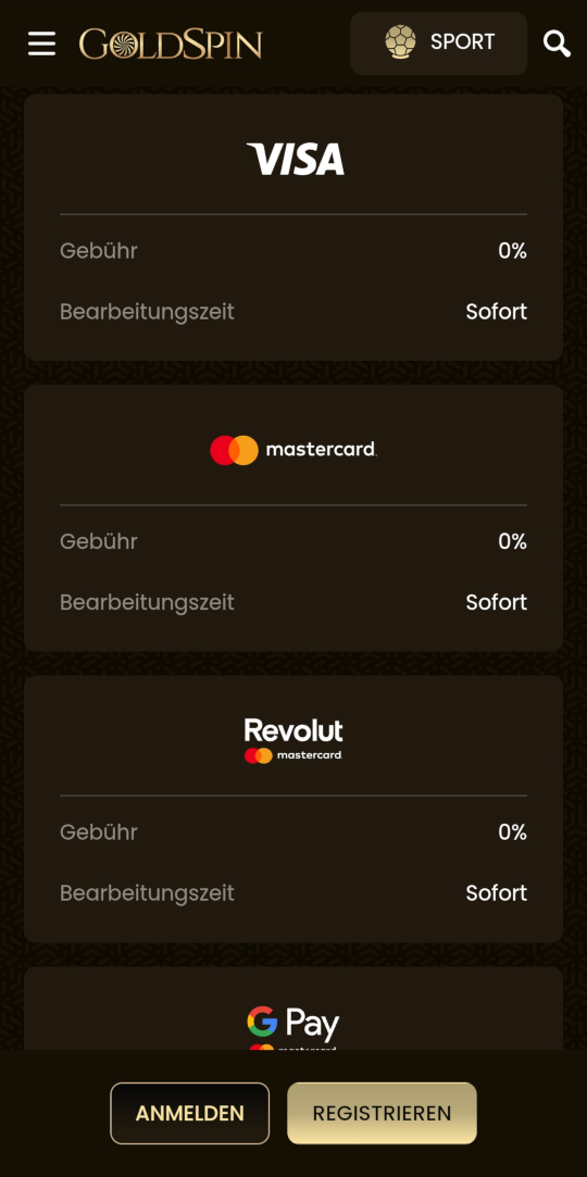 GoldSpin online casino zahlungen mobile vorschau