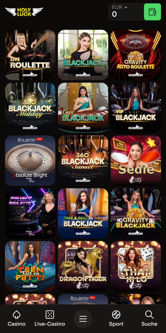 HolyLuck online casino live casino mobile vorschau
