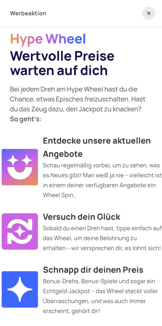 Hype online casino Hype Wheel mobile vorschau