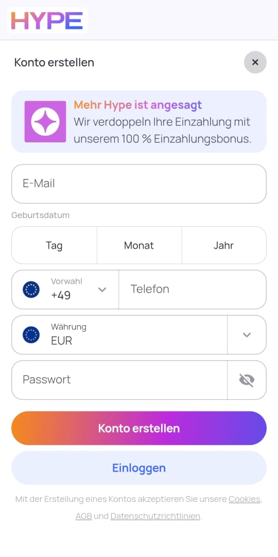 Hype online casino registrieren mobile vorschau