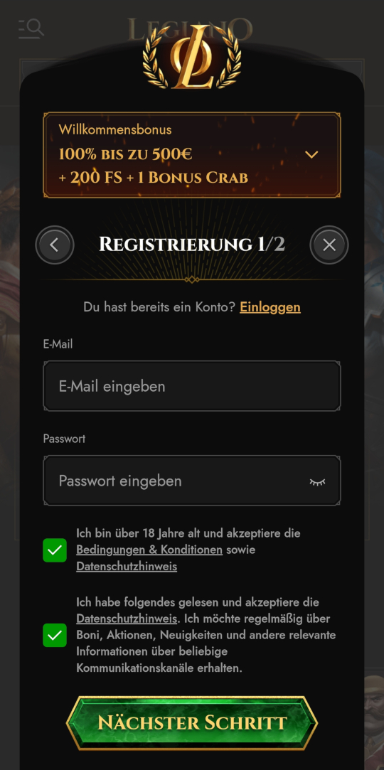 Legiano online casino registrieren mobile vorschau