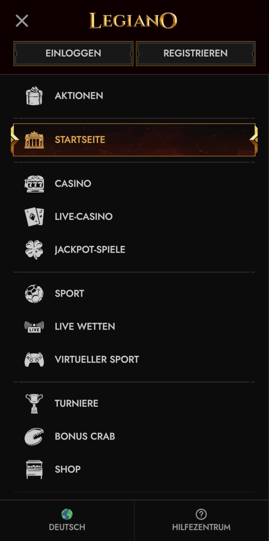 Legiano online casino seitenleistenmenu mobile vorschau