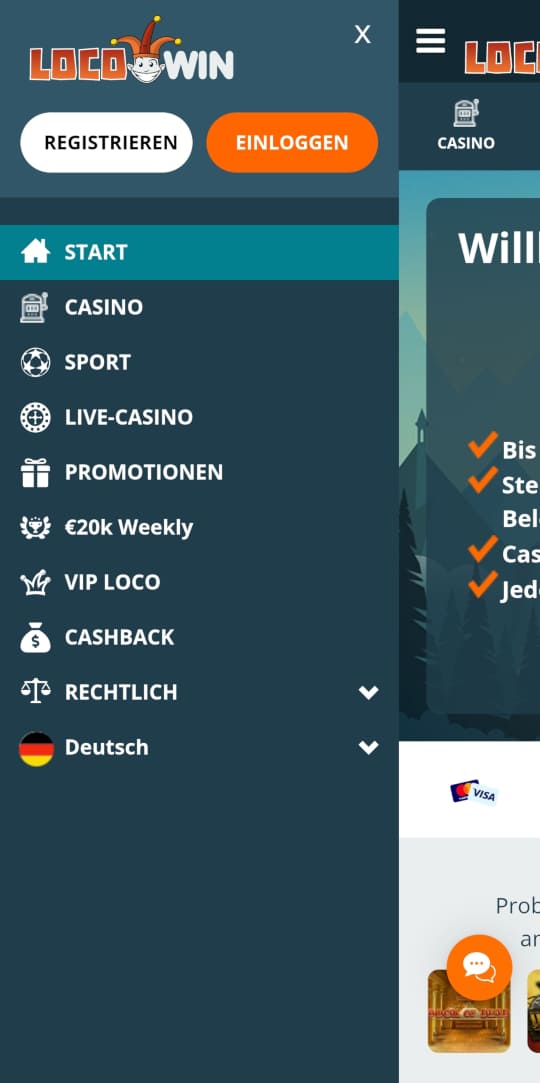 LocoWin online casino seitenleistenmenu mobile vorschau