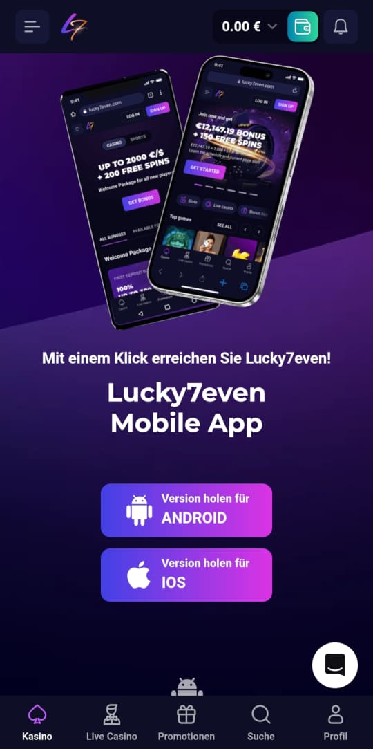 Lucky7even online casino app mobile vorschau