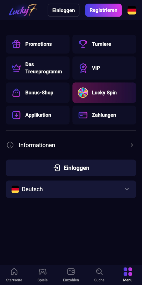 Lucky7even online casino seitenleistenmenu mobile vorschau