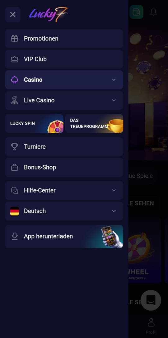 Lucky7even online casino seitenleistenmenu mobile vorschau