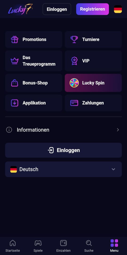 Lucky7even online casino seitenleistenmenu mobile vorschau