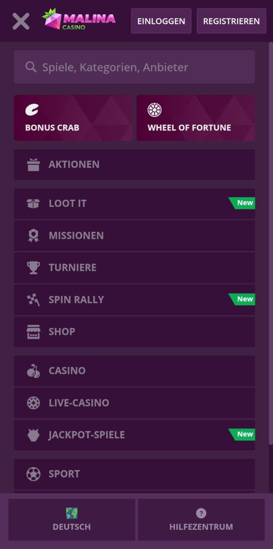 Malina online casino seitenleistenmenu mobile vorschau