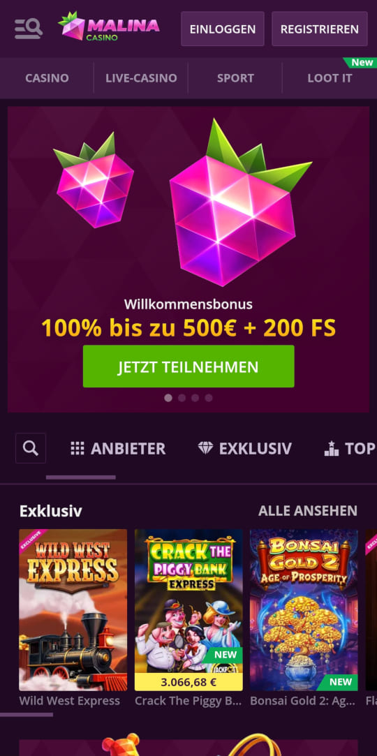 Malina online casino willkommensbonus mobile vorschau