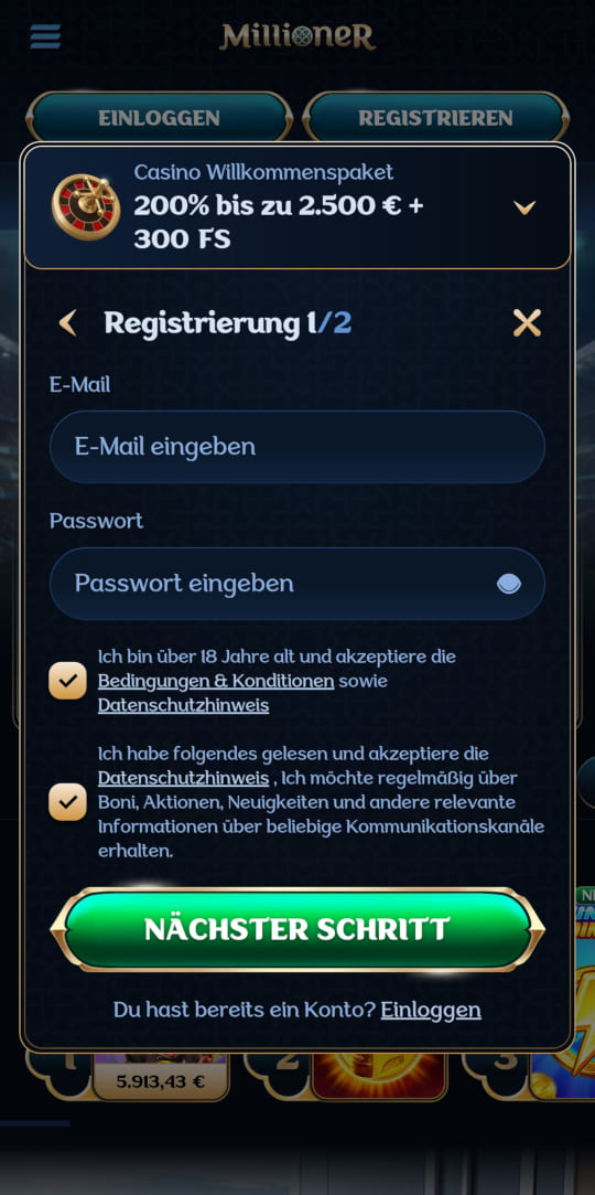 Millioner online casino registrieren mobile vorschau