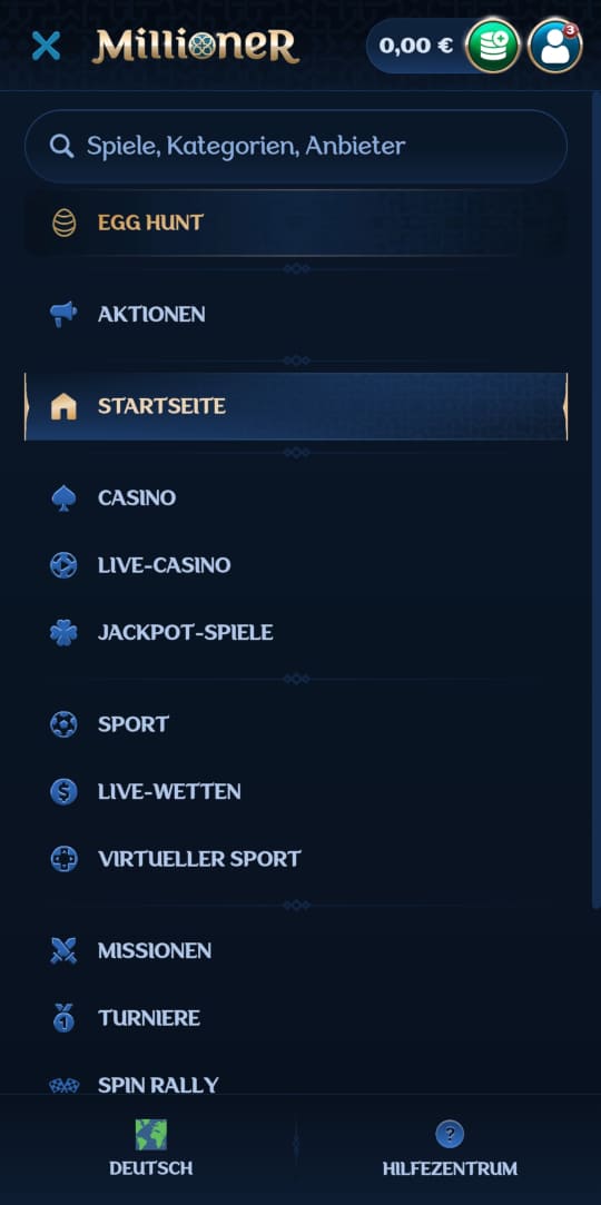 Millioner online casino seitenleistenmenu mobile vorschau