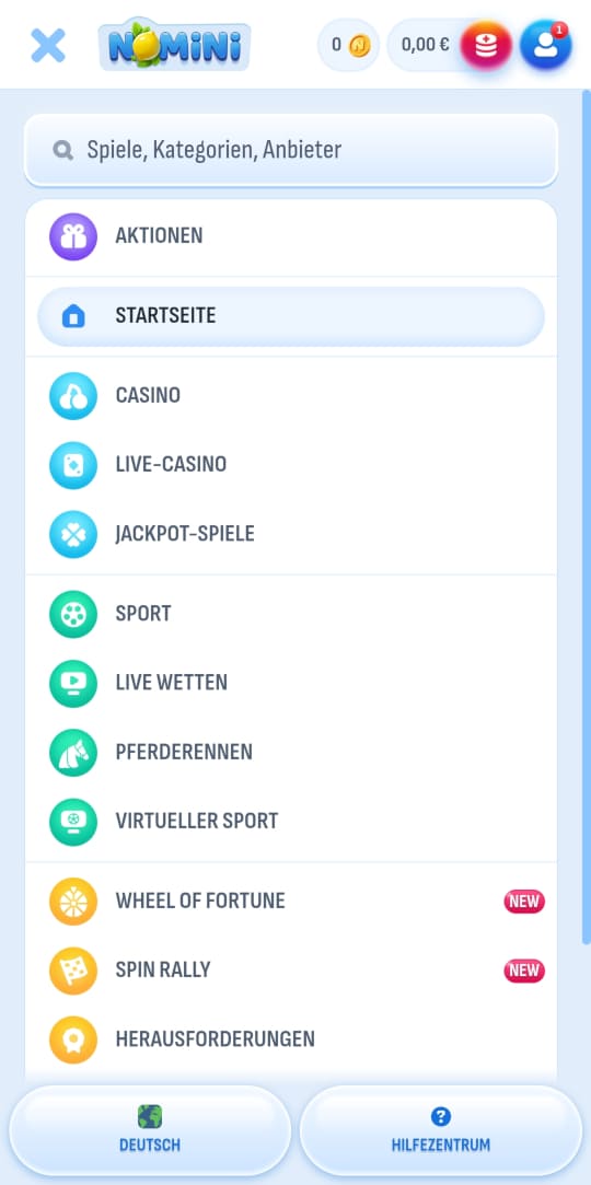 Nomini online casino seitenleistenmenu mobile vorschau