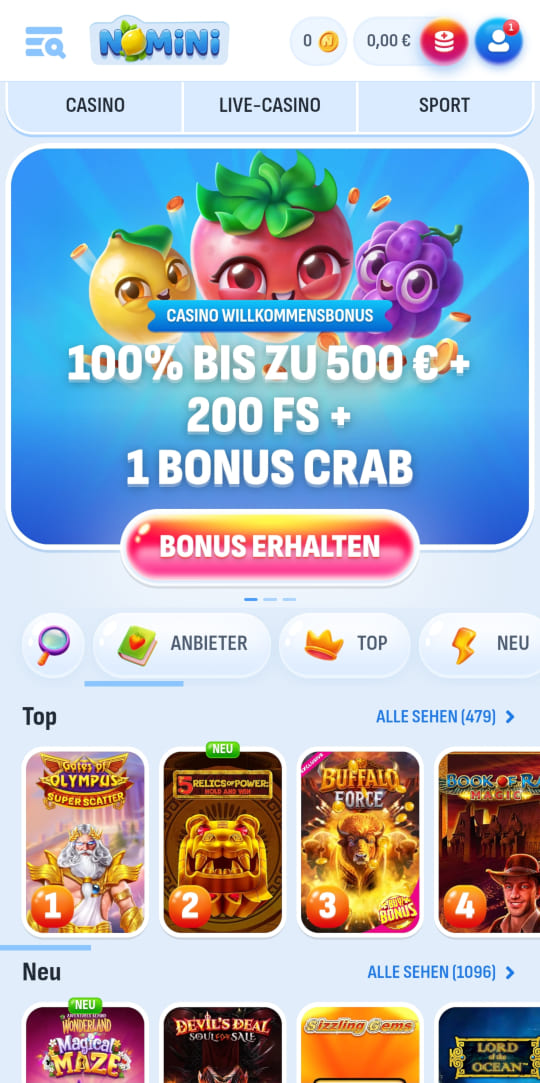 Nomini online casino willkommensbonus mobile vorschau
