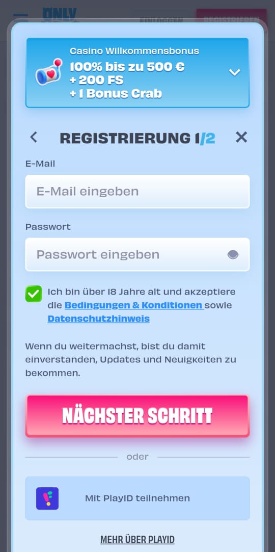 OnlySpins online casino registrieren mobile vorschau