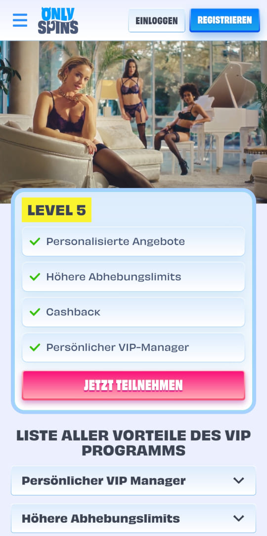 OnlySpins online casino VIP programm mobile vorschau