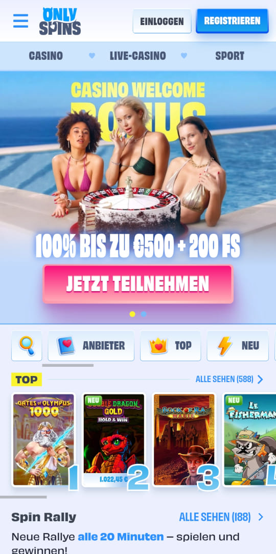 OnlySpins online casino willkommensbonus mobile vorschau
