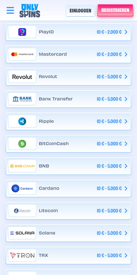 OnlySpins online casino zahlungen mobile vorschau