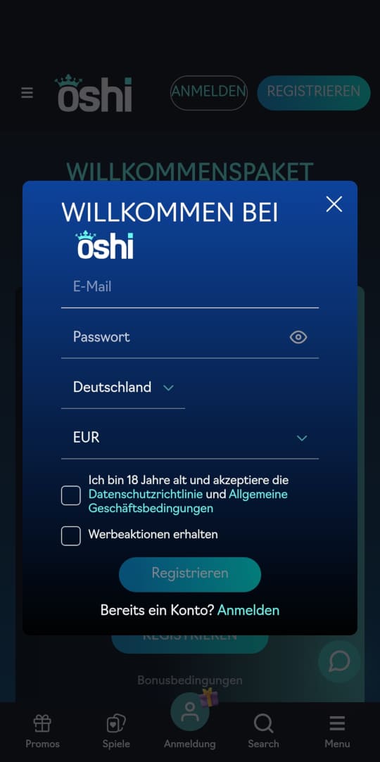 Oshi online casino registrieren mobile vorschau
