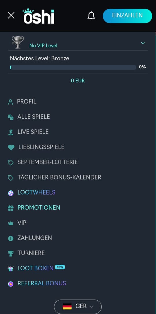 Oshi online casino seitenleistenmenu mobile vorschau
