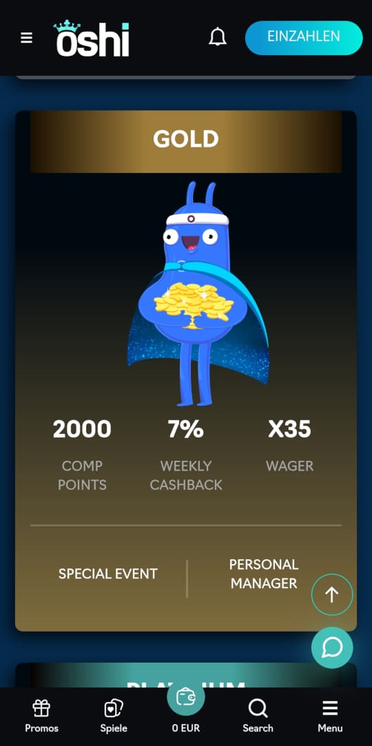 Oshi online casino VIP programm mobile vorschau