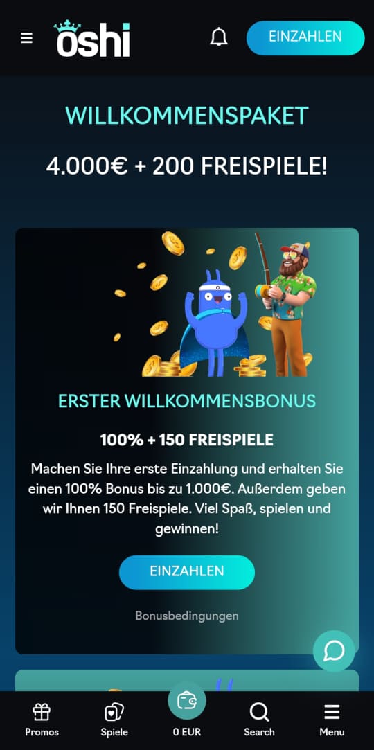 Oshi online casino willkommensbonus mobile vorschau