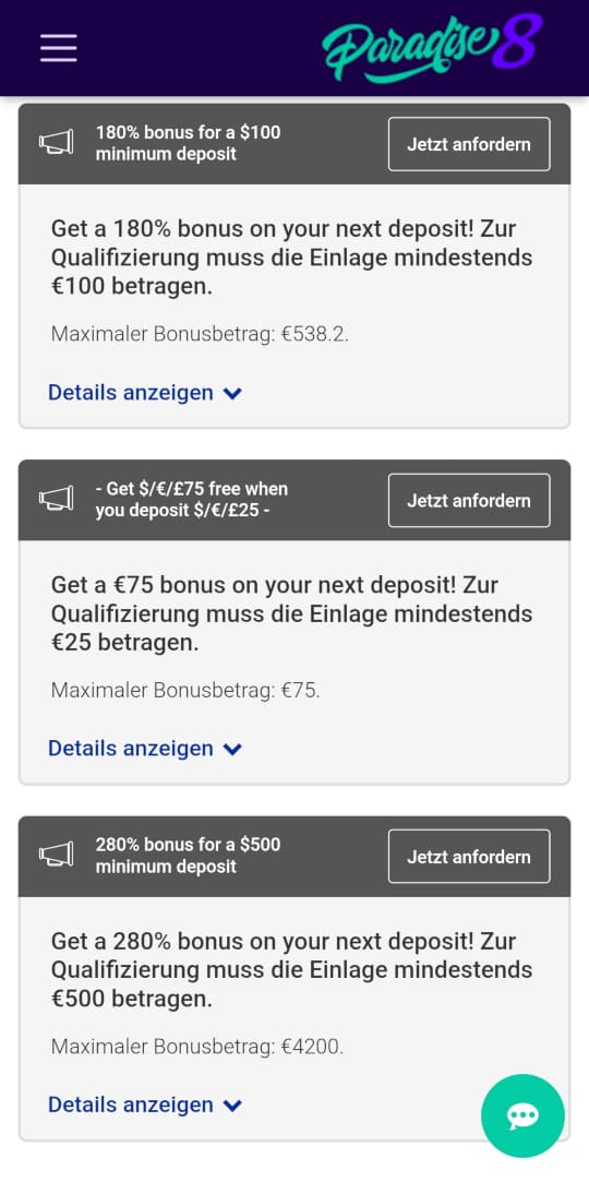 Paradise8 online casino aktionen mobile vorschau