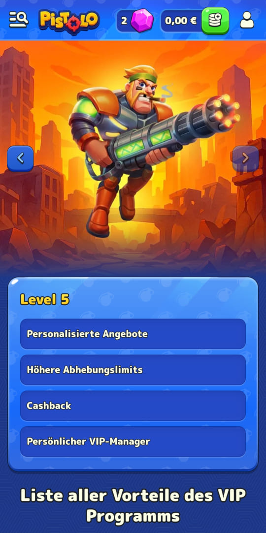 Pistolo online casino VIP programm mobile vorschau