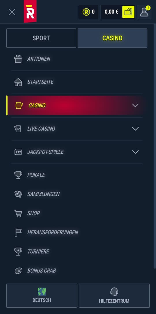Rabona online casino seitenleistenmenu mobile vorschau