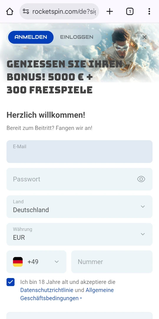 Rocket Spin online casino registrieren mobile vorschau