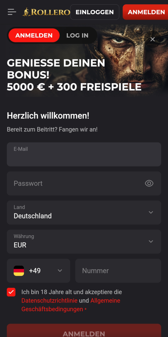 Rollero online casino registrieren mobile vorschau